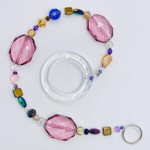 Beaded Suncatcher - Purple Gold - Clear Crystal Prism Ring - Hanging Decor